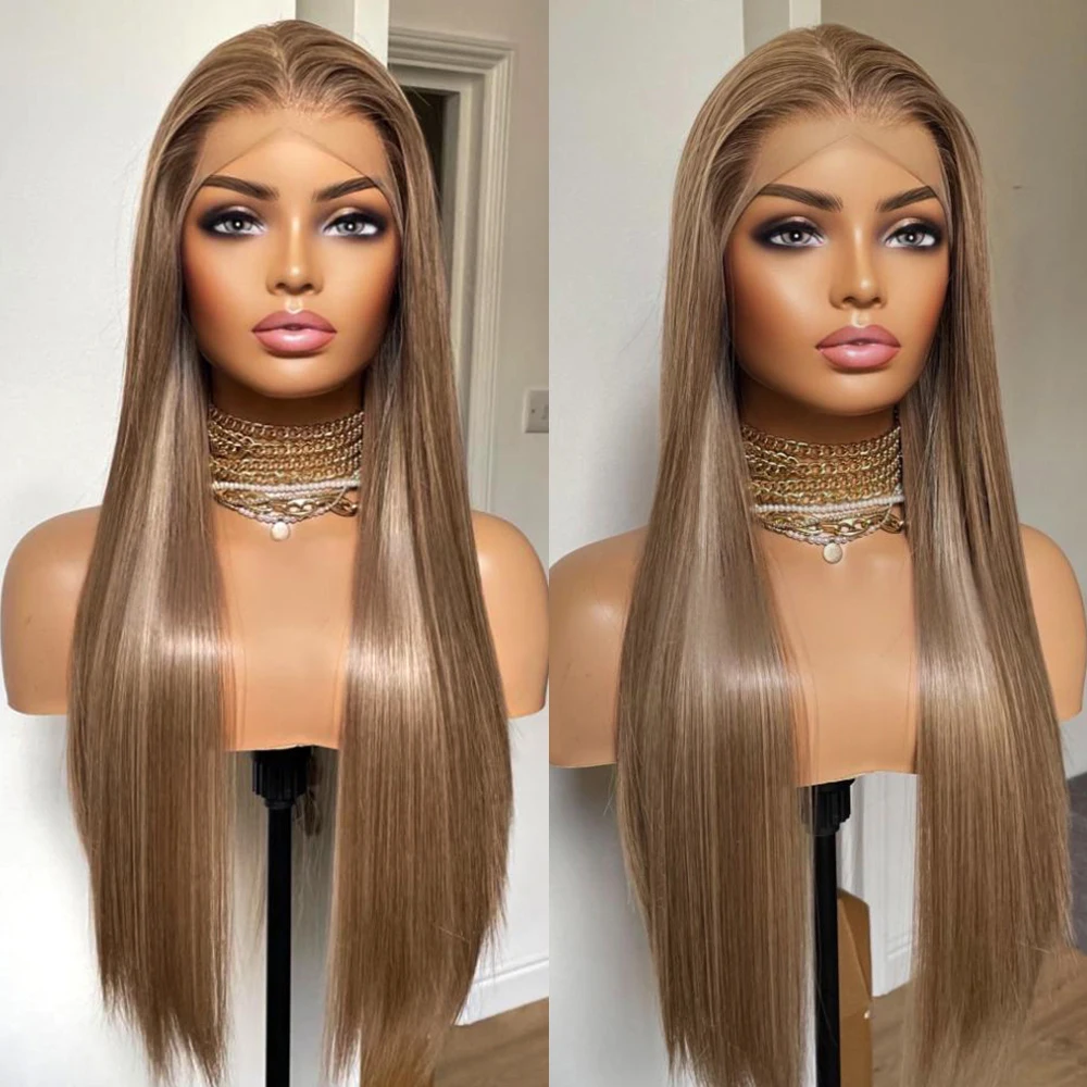 

Webster 13X4 Синтетические парики фронта шнурка Длинные прямые HD кружевные фронтальные парики Предварительно выщипанные бесклеевые синтетические парики плотности 180%