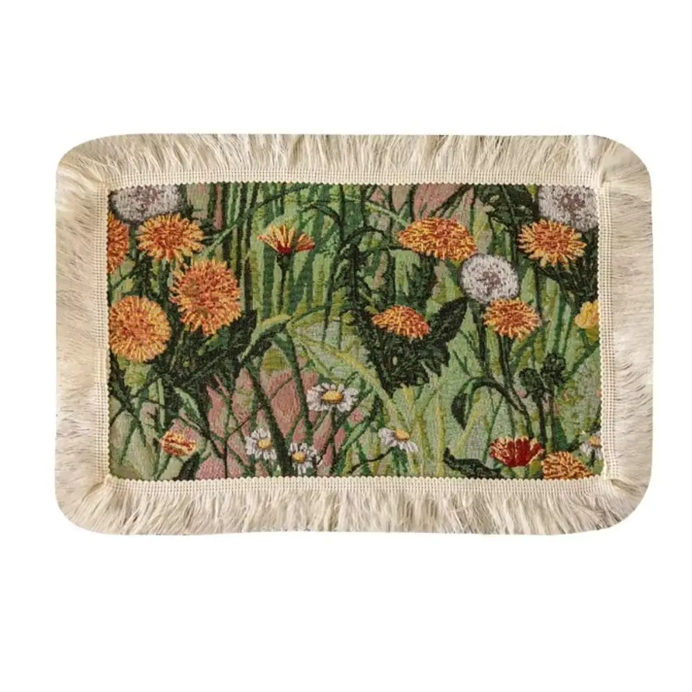 American Retro Floral Tassel Placemats Heat-Resistant Decorative Woven Table Mats Thickened Heat-Insulating Dining Pad Party