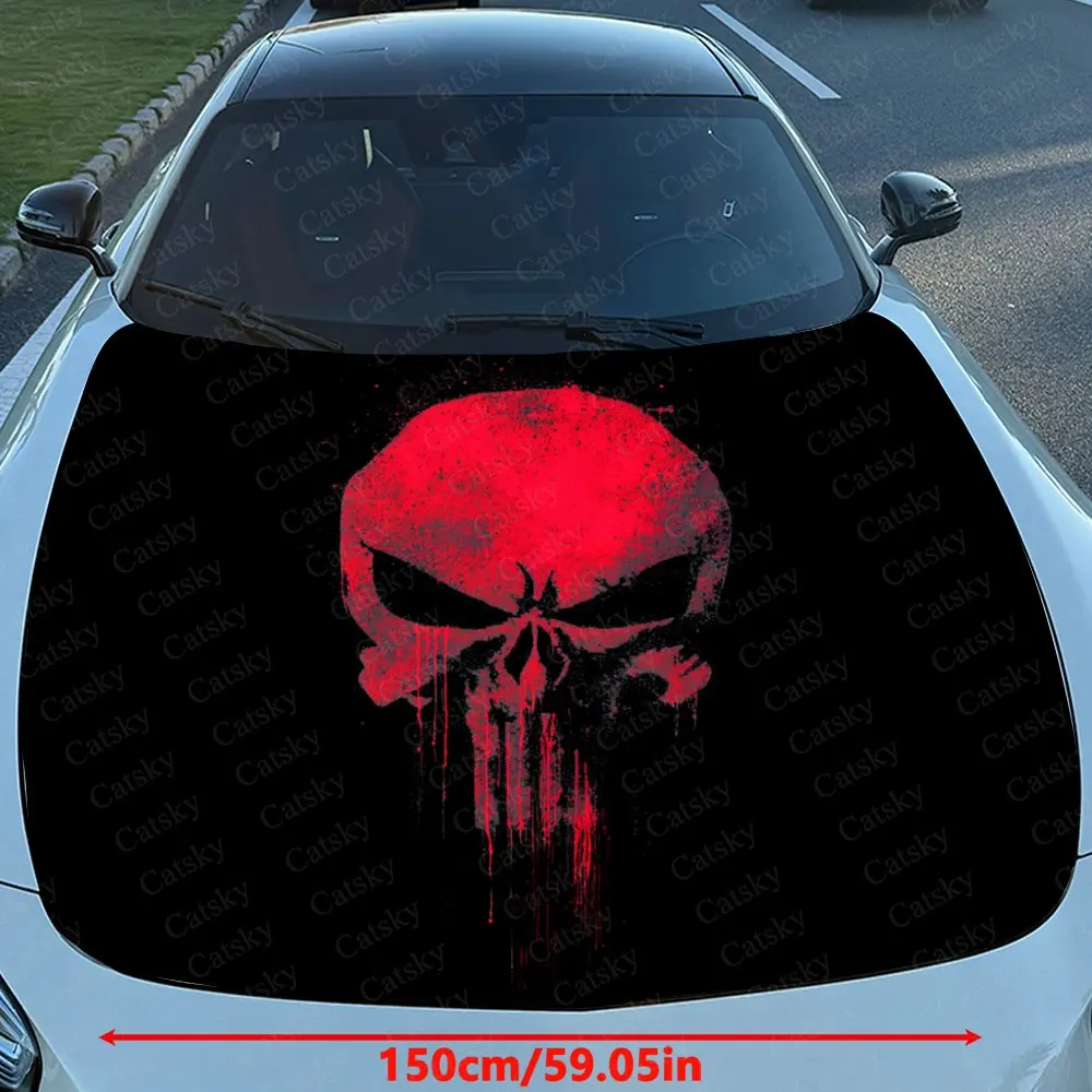 Red Blood Skull Car Hood Decal - Durable Self-Adhesive PVC Sticker For Cars, Motorcycles, And Trucks,Vehicle Hood Decoration