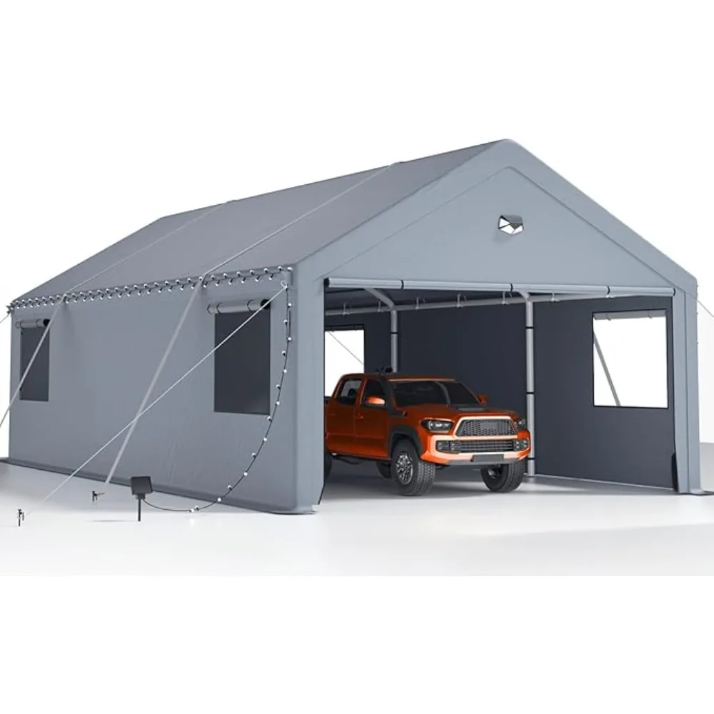 Carports 20X20 Heavy Duty,  Laterales Extraíbles De 6.35 Oz Carport Canopy with Side Doors, Outdoor Car Shelter Carports