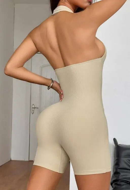 Tuta sportiva Donna Tuta estiva Ragazza piccante Tuta casual elegante Stile yoga Collo appeso Tuta ad alta elasticità per donna