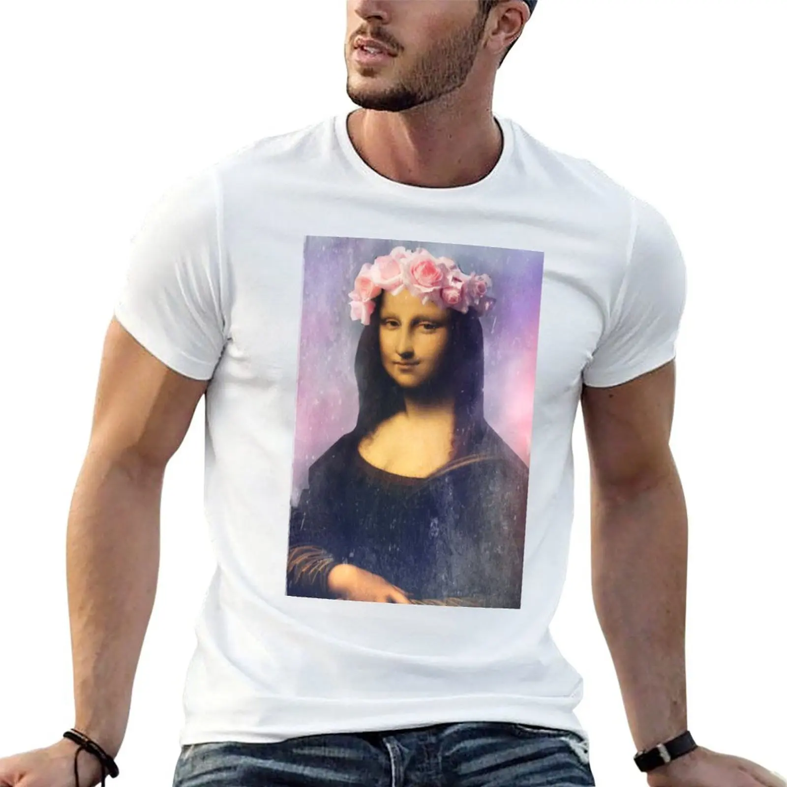Mona Lisa Flower Crown T-Shirt summer tops valentines boutique clothes t shirts for men cotton