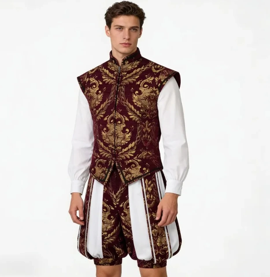 

Medieval Henry 8th Cosplay Costume set Tudors dynasty England King Renaissance Elizabethan Vest and Pumpkin Pants Set Halloween