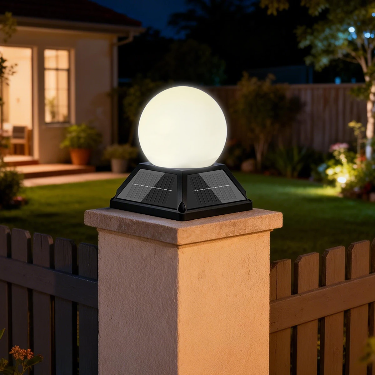 The Solar Post Light Solar Pillar Light Column Garden Solar Lamp Round Ball Cap 3 Color Remote Timer Dimmer IP65 2400mAh Battery