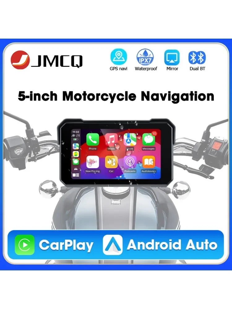 Jansite 5" Draagbare motorfietsnavigatie GPS Draadloos Carplay & Android Auto Moto Monitor IPX7 Waterdicht Dual Bluetooth 5.0 - afbeelding 2