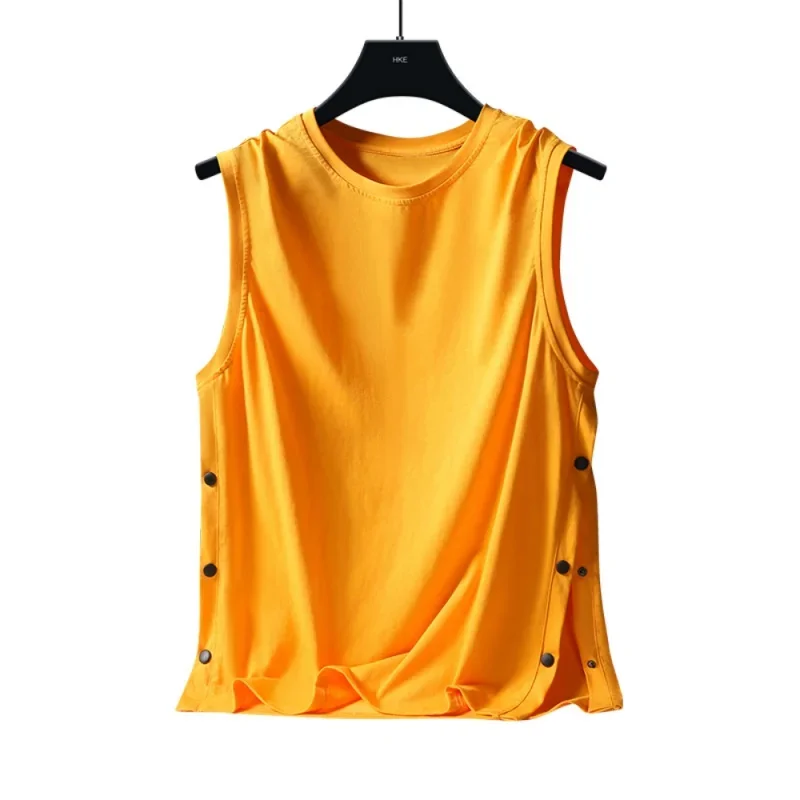 

2024 New Summer Double Yarn Like Shirt Sleeveless Street Vest Hong Kong Style Loose Casual Ribbed Men'S Hundred Short Sleeve