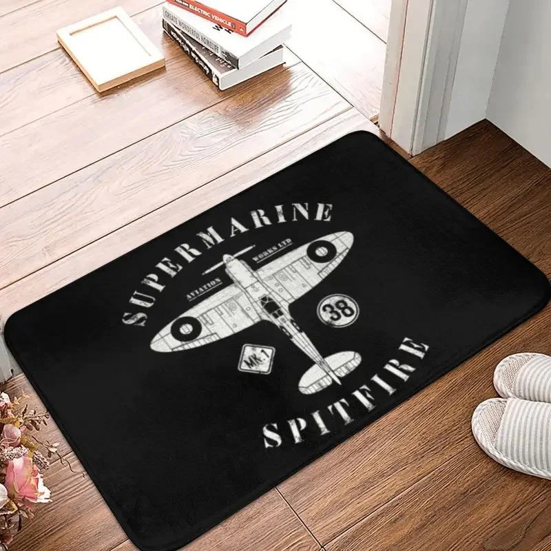 Custom Supermarine Spitfire Doormat Anti-Slip Entrance Kitchen Bathroom Floor Door Mats Fighter Plane WW2 Garage Carpet Rug