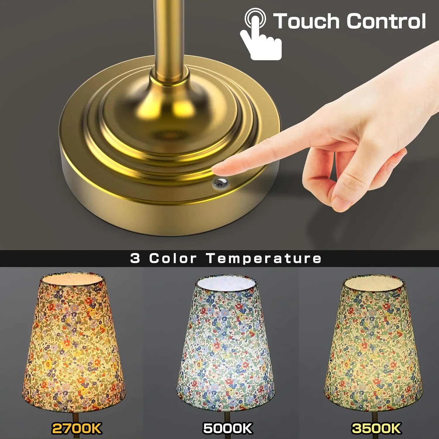 Lampe de table portable sans fil, batterie rechargeable, température de couleur réglable 2700-6000K, lumière ambiante à intensité variable pour patio, bar