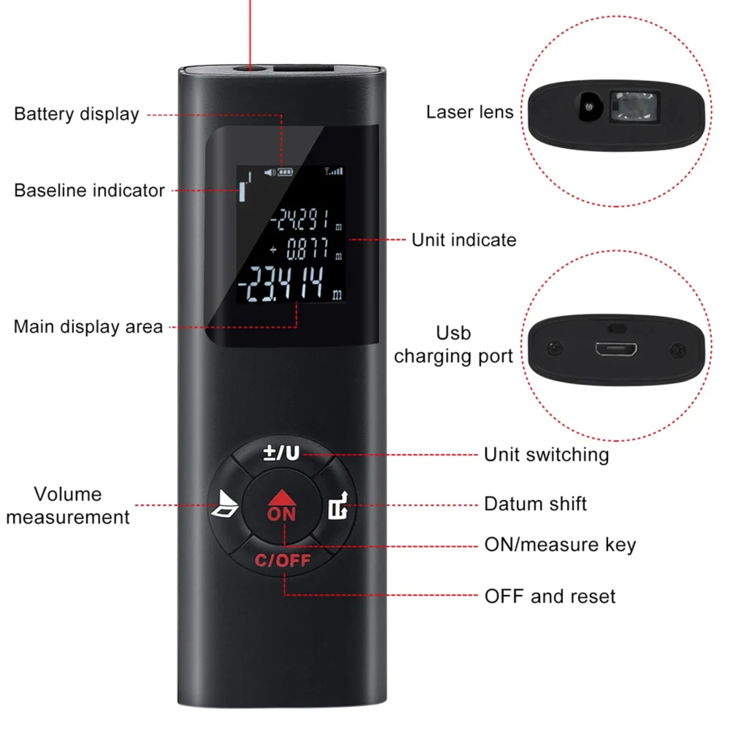 Portable, Reliable, and Efficient Mini Handheld Laser Distance Meter - Smart USB Rechargeable Tool for 40M/60M Measurement - Enh