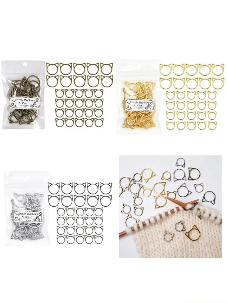 QX2E Crocheting Marker Set, Set of 30, Ear Crochet Counters, Large and Small Open Size for Knitting Repeat Control Use