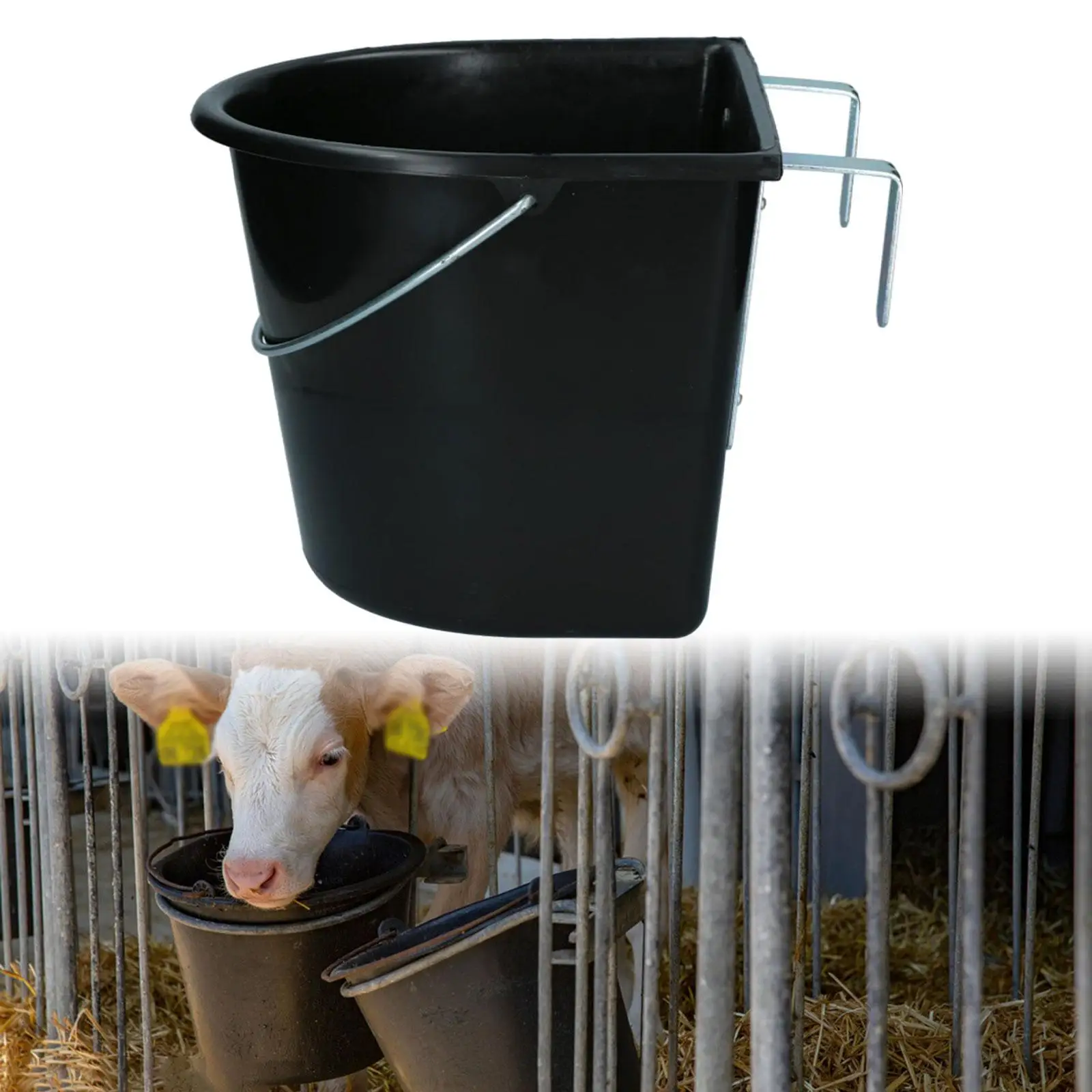 Sartén para comedero para caballos, montaje en valla resistente, fácil de limpiar, alimentación y riego montables para ganado, ovejas, vacas, granjas familiares, ganado
