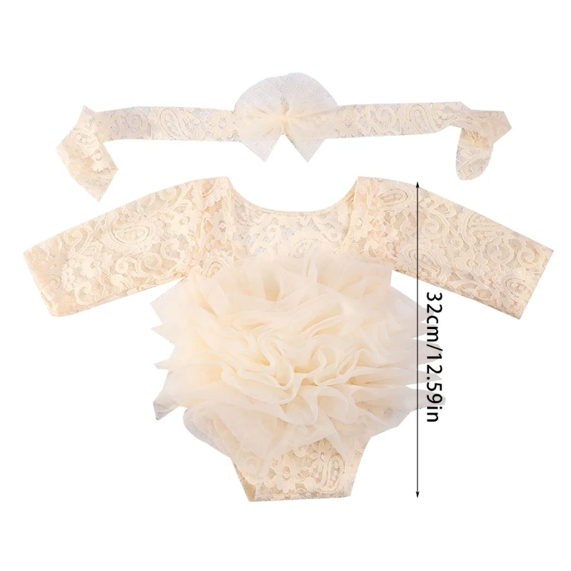 Newborn Toddler Baby Girl Romper Outfit Flower Lace Longsleeve Princess Romper Jumpsuits Tutu Dress Summer Fall Clothes Photo images - 6