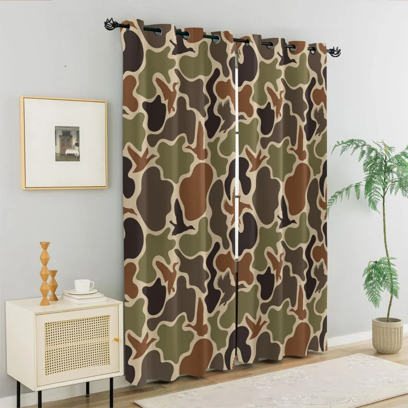 Blackout Curtains 2 Panels,Hunting Camo Duck Print Thermal Insulated Window Drapes for Bedroom Hunting Cabin Home Decor