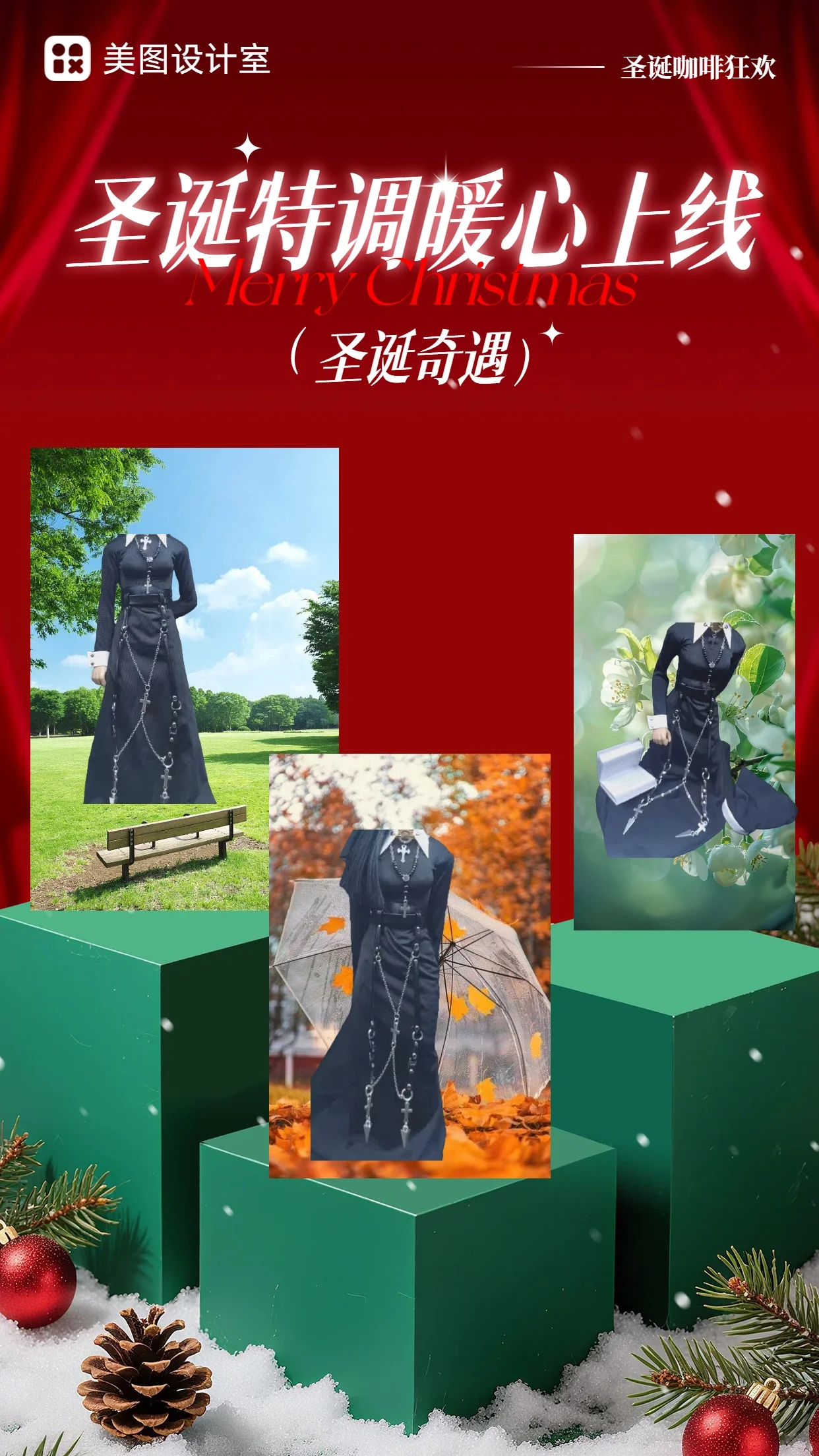 

1/6 Scale Female Soldier Dark Gothic Nun Set B/W Contrasting Long Skirt With Metal Cross Chain For 12'' Action Figure Model