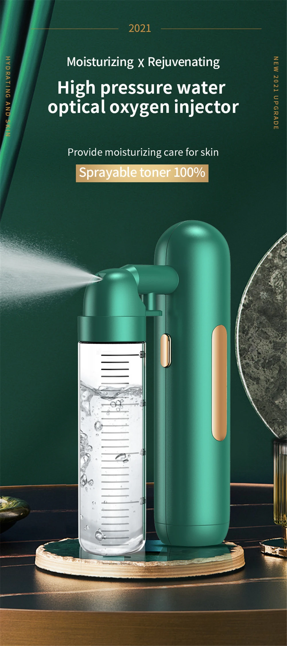 Portable USB Rechargeable Mini Electric High Pressure Oxygen Atomizer Air Compressor Spray Gun Sprayer Oxygen Injector Small Bubble Beauty Nano Skin Facial Hydration Moisturizing Skin Care Tools