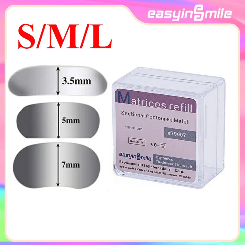 

50Pcs/Box Dental Matrix Contoured Metal Matrix Bands For Teeth Replacement Dentist Tools 50μm S/M/L