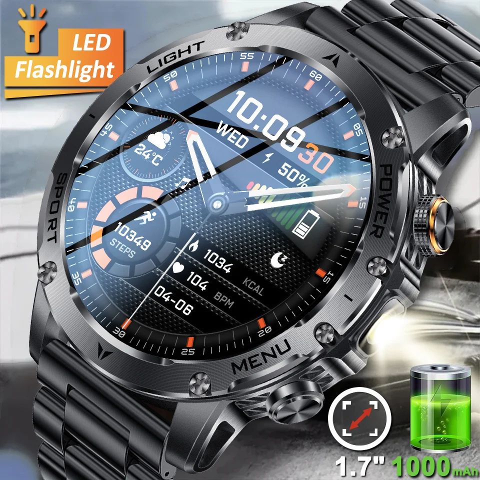2025 New GPS Sports Smart Watch 1000mAh Large battery AMOLED LED Flashlight Compass Military Grade Bluetooth call Smartwatch men
