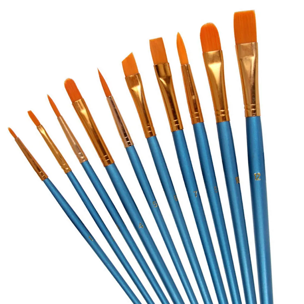 10Pieces Painting Brush Set Watercolor Oil Painting Supplies Round Pointed Tip Multiple Sizes Easy to Wash Hang Dry Long Handle
