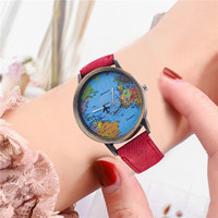 Mini World Map Quartz Watch For Men Unisex Airplane Travel Around The World Women Leather Belt Dress Wrist Watches