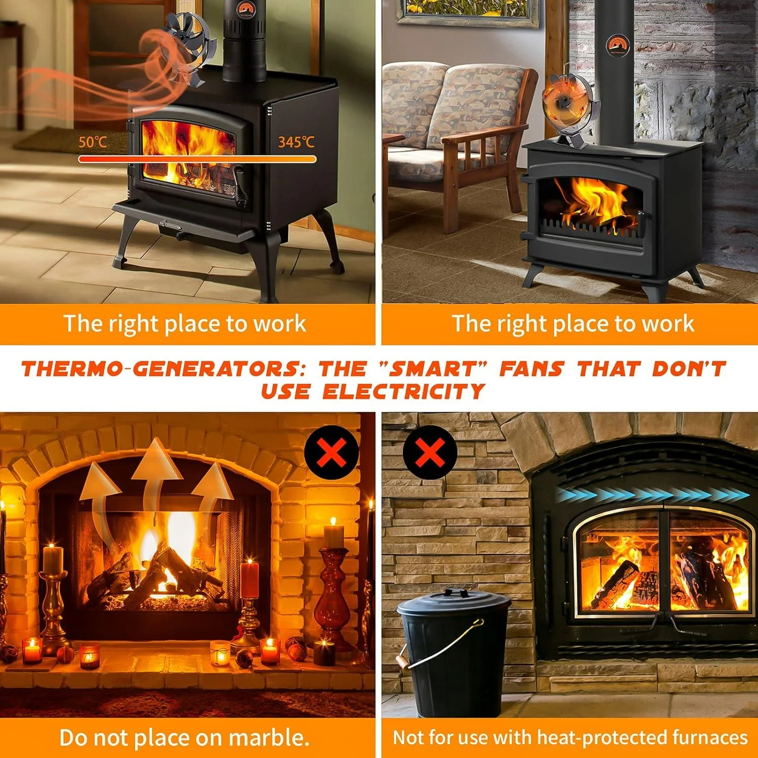 6 Blades Heat Powered Stove Fan Fireplace Fan Log Wood Burner Eco-fan Quiet Fireplace Heater Efficient Heat Distribution 2 IN 1