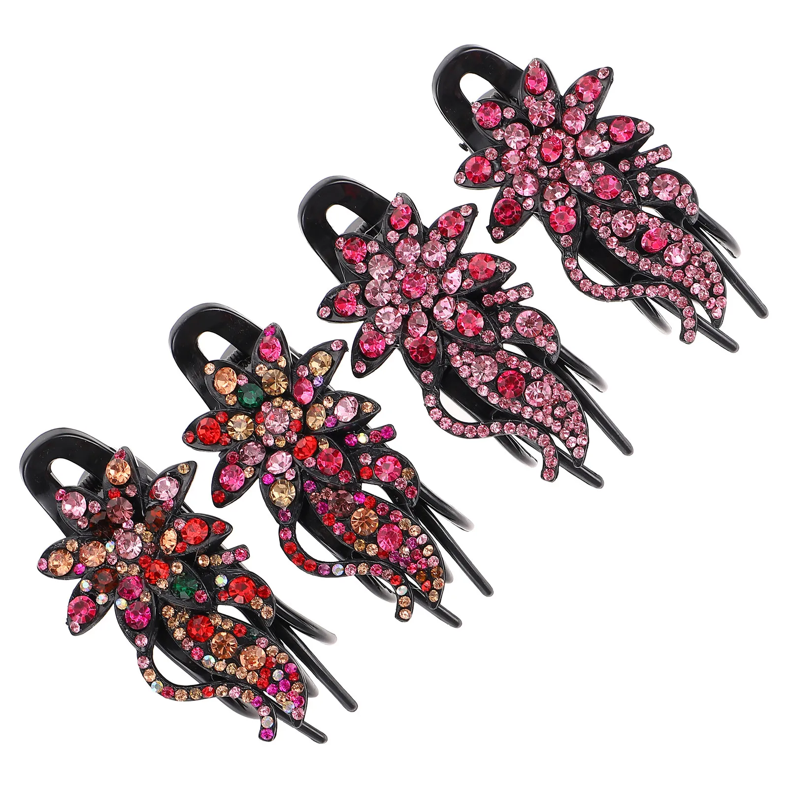 

4Pcs Duckbill Hair Claw Clips Rhinestone Flower Hair Accessories Non-Slip Elegant Ponytail Holder for Women Daily Party Banquet