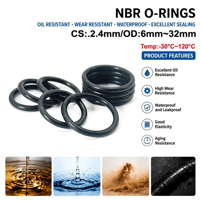 20Pcs NBR O-Ring CS 2.4mm OD 6~32mmOil resistant/wear-resistant/high rebound/leak proof sealing ring for pneumatic equipment