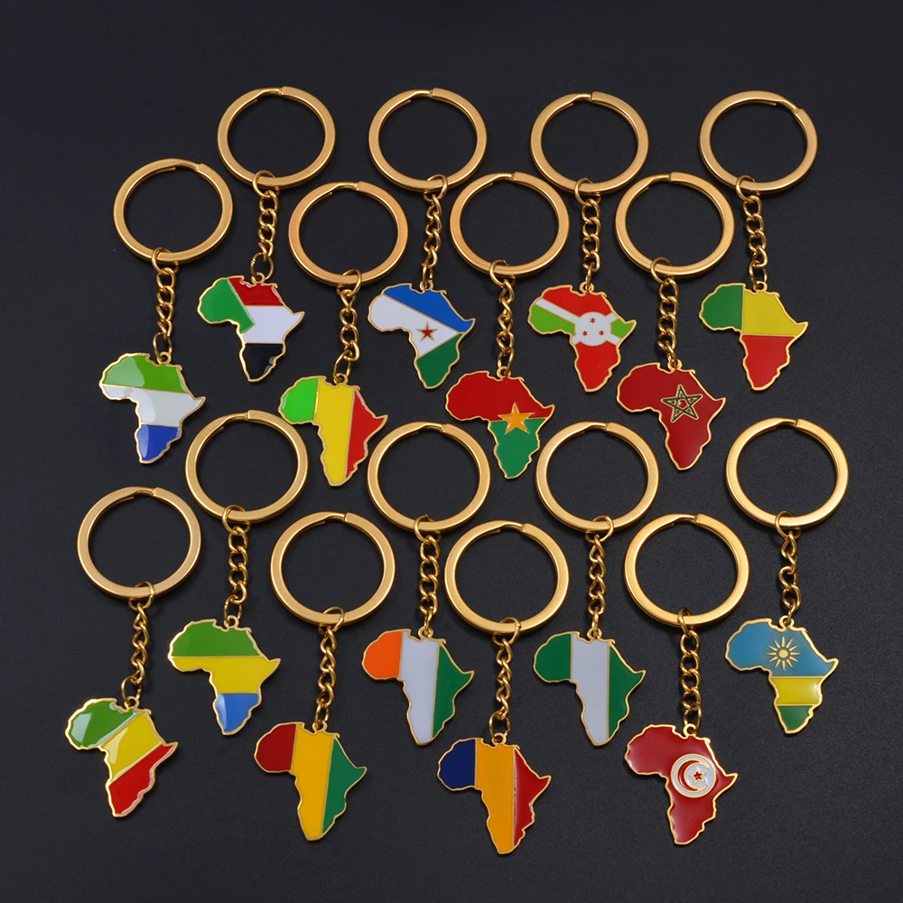 سلسلة مفاتيح خريطة أفريقية للنساء والرجال سييرا ليون نيجيريا تونس المغرب السودان بوروندي الكونغو تشاد رواندا كوت Dlvoire كيرينغ # ك0001