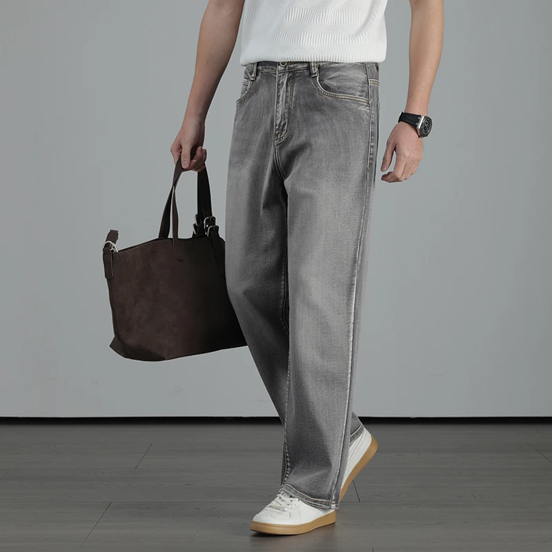 Summer lyocell denim thin jeans for men High quality clothing business casual straight leg loose young men lightweight trousers