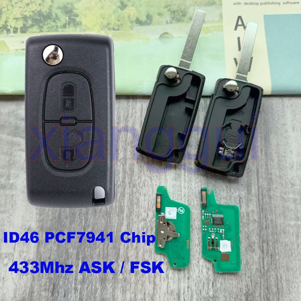 Chip ID46-pcf7941 de 2 Botones ASK FSK 433mhz para Peugeot 207 307 308 407 607 807 Partner Tepee para Citroen C2 C3 C4 C5 C6 C-Crosser