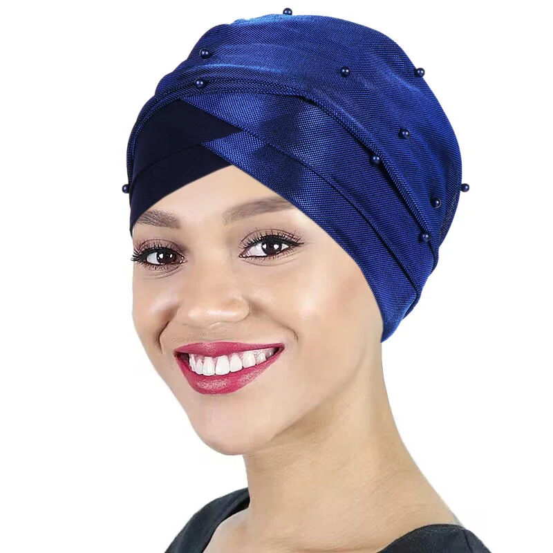 

Glitter Underscarf Muslim Turban Beads Cross Hair Loss Beanies Women Chemo Caps Inner Hijab Hat Bonnet Headwrap Head Scarf Cover