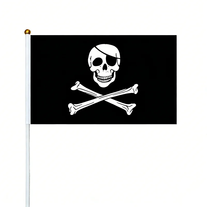10pcs / Set Pirate Hand Waving Flags Jolly Roger Skull Crossbones Handheld Flag Polyester Pirate Party Decorations