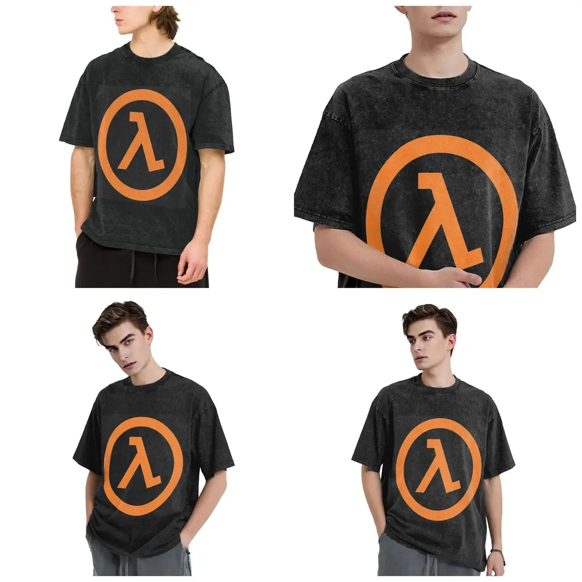 Half Life Lambda Hip Hop Short Sleeve T-Shirts Washed Tops Tees Streetwear T Shirt Printed for Men Women