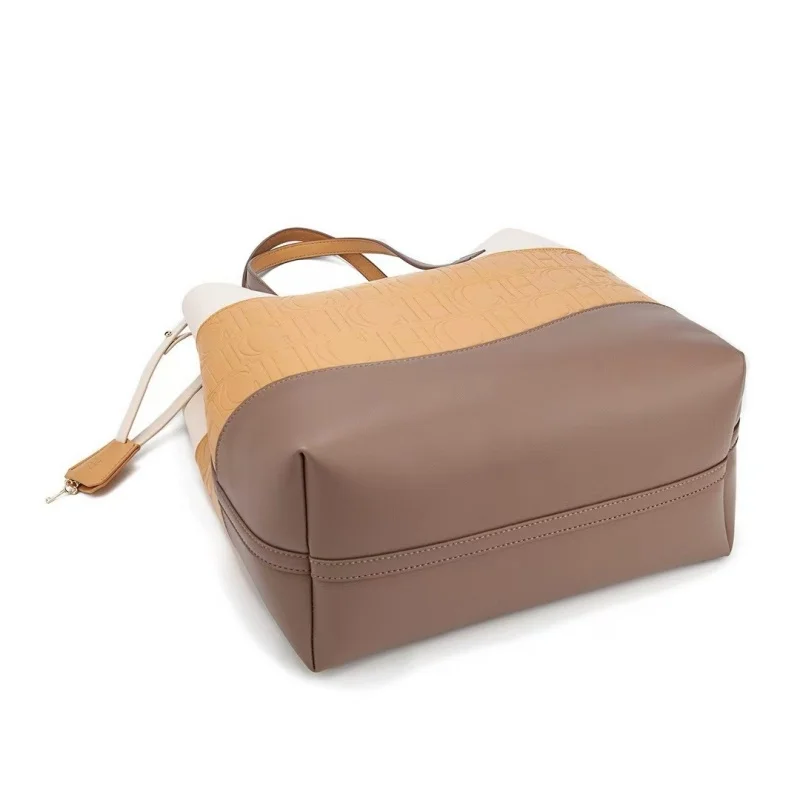 CH Spliced Candy Color Handbag with Stylish Soft Leather Texture Casual Shoulder Bag  Large Capacity Handheld Women's Bag