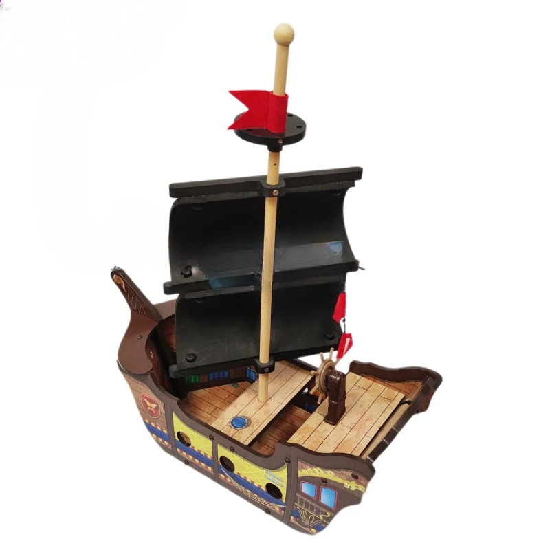 Wooden pretend role-playing toy wooden pirate ship wooden toy ship