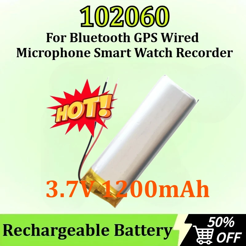 

102060 3.7V 1200mAh Lipo Rechargeable Battery for Bluetooth GPS Wired Microphone Smart Lithium Polymer Watch Recorder