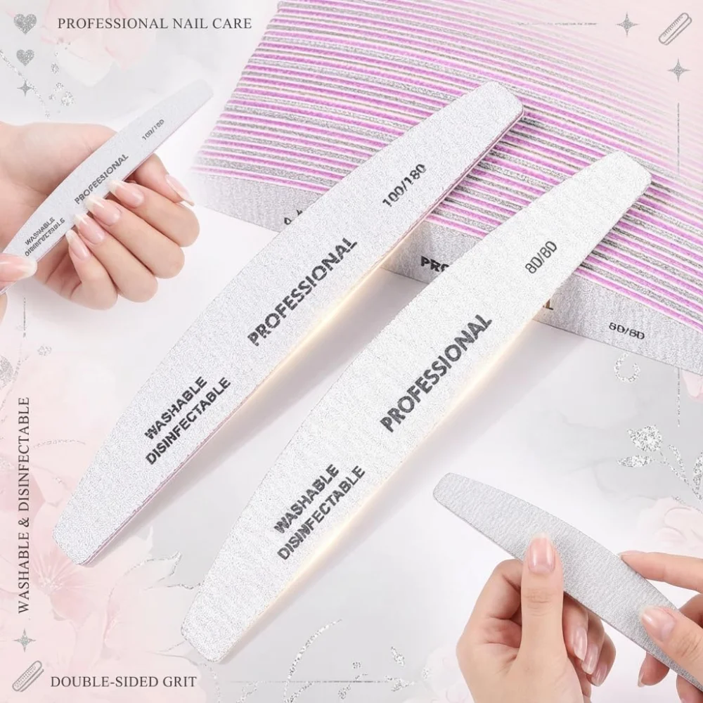 25/50PCS Professional Nail Files 100 180 EVA Half Moon Thickened Nail Files Sandpaper For Nails Manicure Salon Tool Set