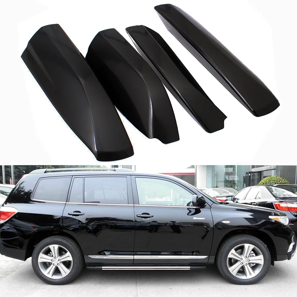 Black ABS Roof Rack Bar Rail End Protection Cover Shell 4PCS For Toyota Highlander XU40 2008 2009 2010 2011 2012 2013