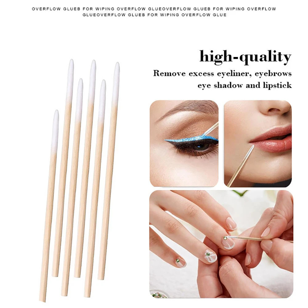 Cotonetes de algodão com ponta de unha, 100 peças, com varas de madeira, cotonetes de ponta pontiaguda para esmalte, retoque, aplicadores de maquiagem descartáveis