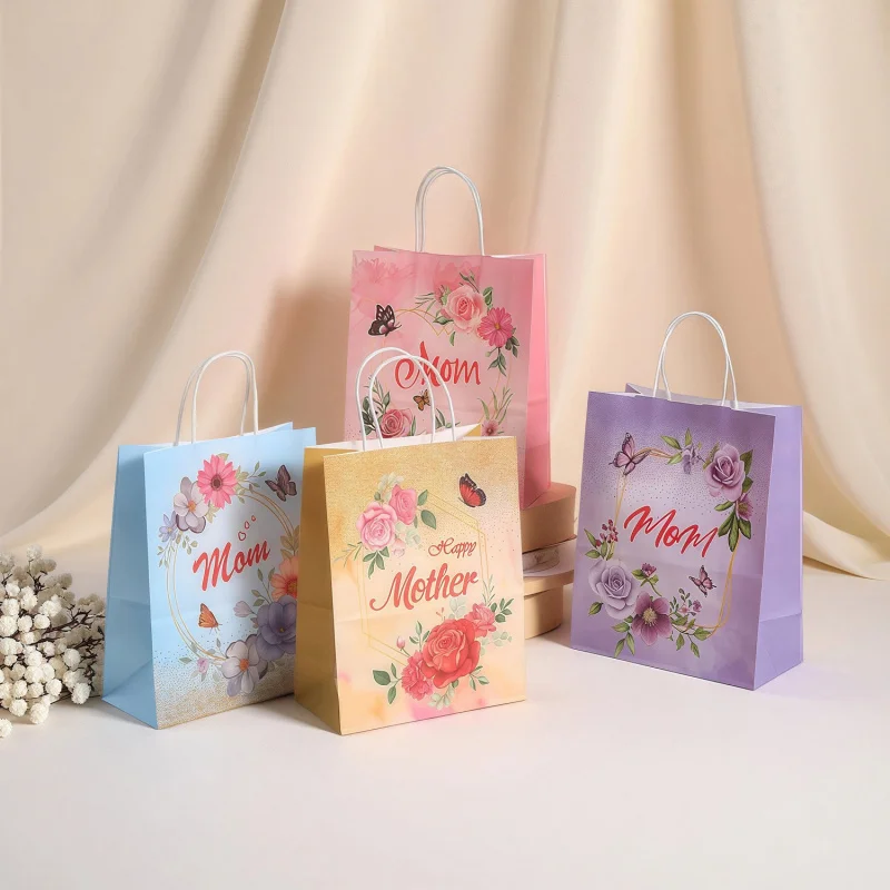

Cross-Border Mother's Day Gift Packaging Bag Kraft Paper Bag Flower Gift Bag Party Gift Bag Tote Bag Wholesale