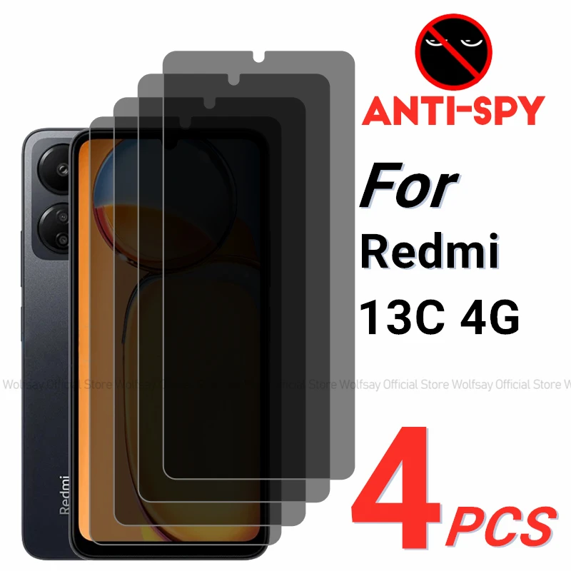 2/4PCS Privacy Screen Protector For Xiaomi Redmi 13C 4G Anti-Spy Tempered Glass Xiaomi Redmi 13C 4G Glass Xiaomi Redmi 13C 4G