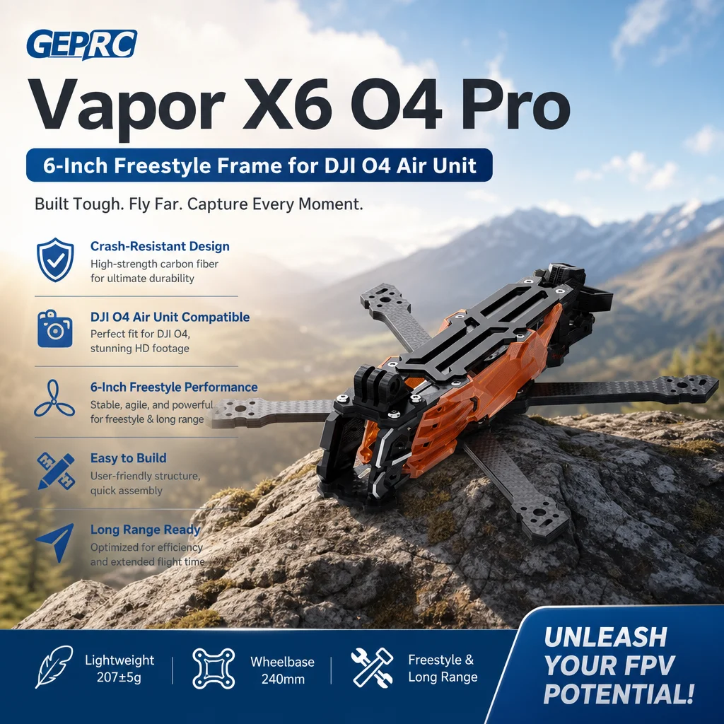 GEPRC Vapor X6 O4 Pro 6 Inch Freestyle Frame – for DJI O4 Air Unit, Long Range FPV Drone Kit (Crash-Resistant)