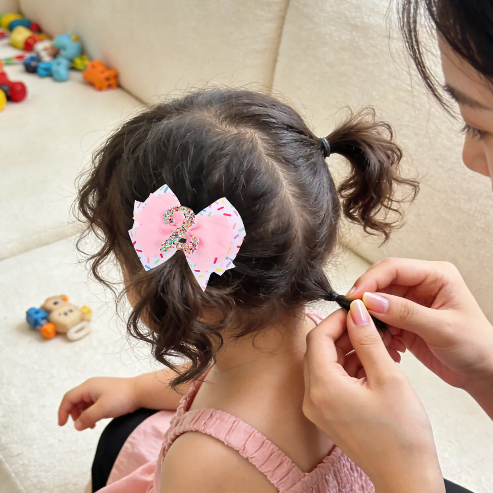 2Pcs Baby Girl Birthday Hair Bow Clips Soft Sparkly Number Toddler Hair Accessories Birthday Party Photo Props Pink