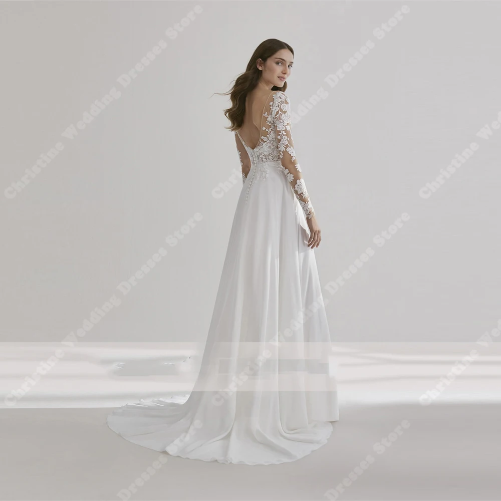 Pure White V-Neck Women Wedding Dresses A-Line Bridal Gowns Modern Bright Lace Print Mopping Length Vestidos De Novia Customized