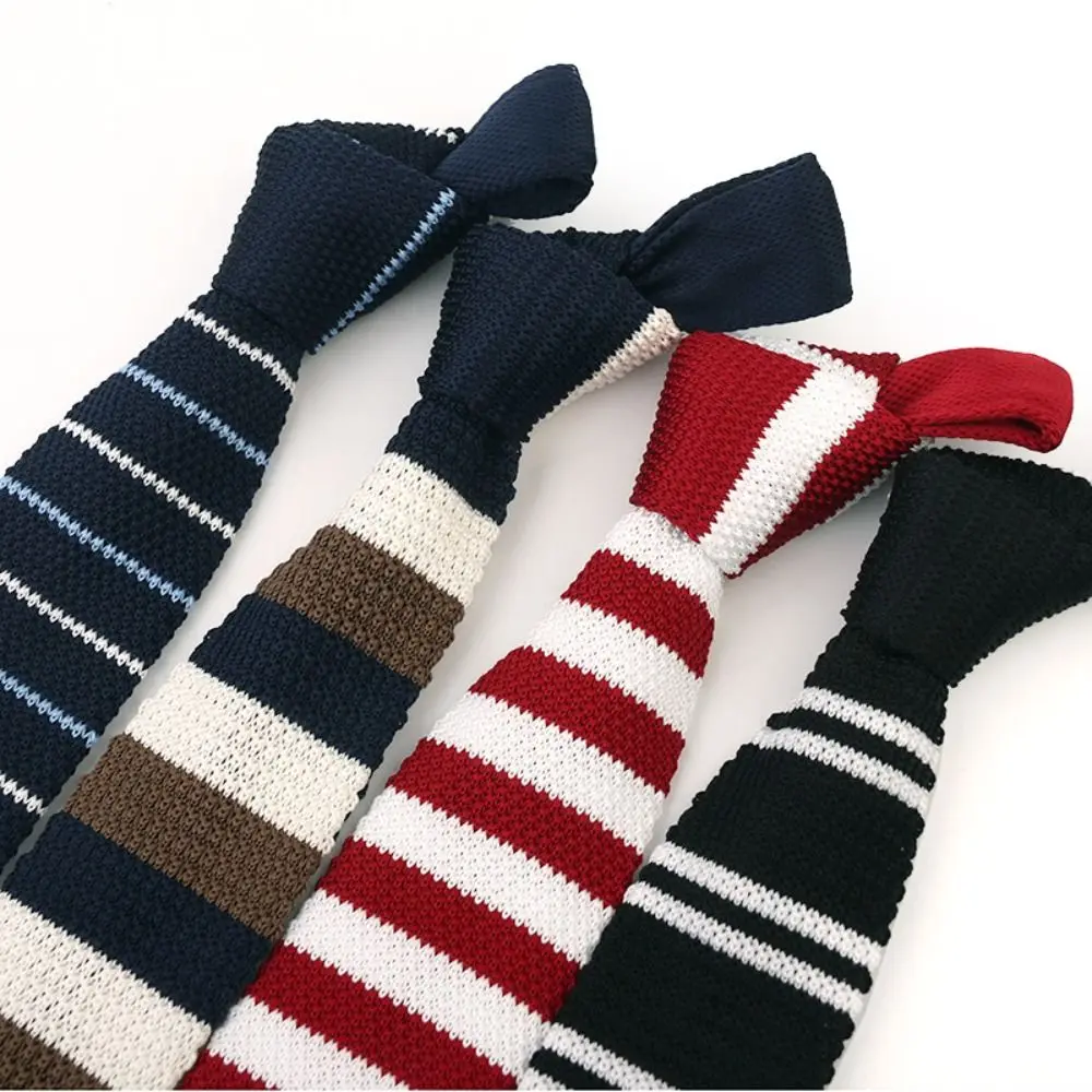 Fashion Thicken Striped Knitted Tie Adjustable Soft Knitting Shirt Necktie Warm Fur Men Cravat Boys