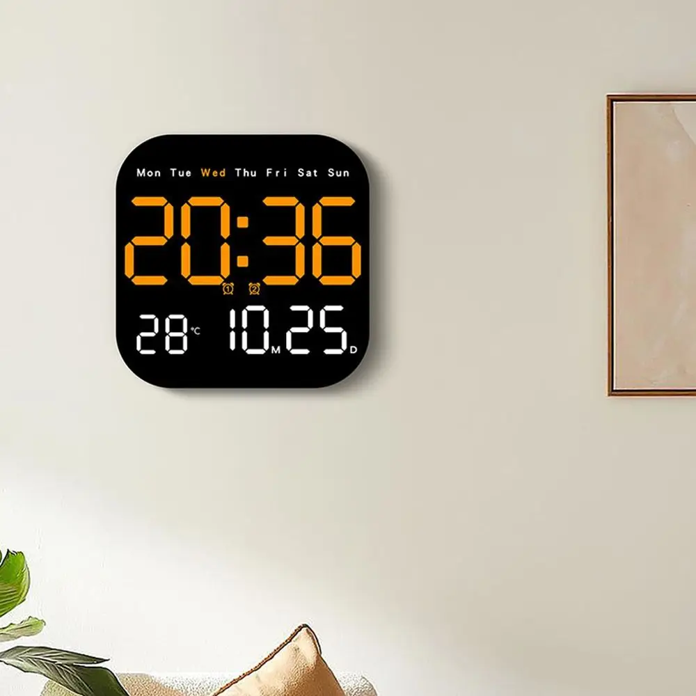 Electronic Wall Clock Temperature Date Display Table Clock Wall-mounted Digital LED Clocks for Home 12/24H Voice Control DST