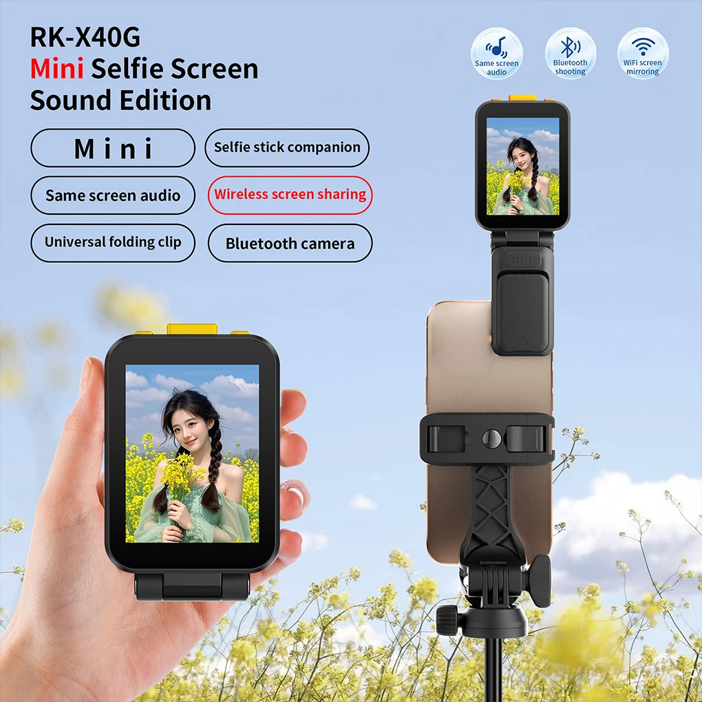 Universal Mini Selfie Screen with Clip Same Screen Sharing Device with Sound Camera Button Selfie Remote Projection Vlog Monitor