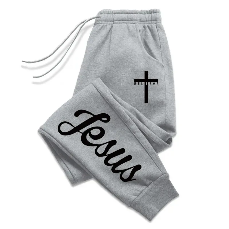 

Jesus Cross Men's Sweatpants Letter Lace-up Trousers Men's All-season Daily Casual Sports Fitness