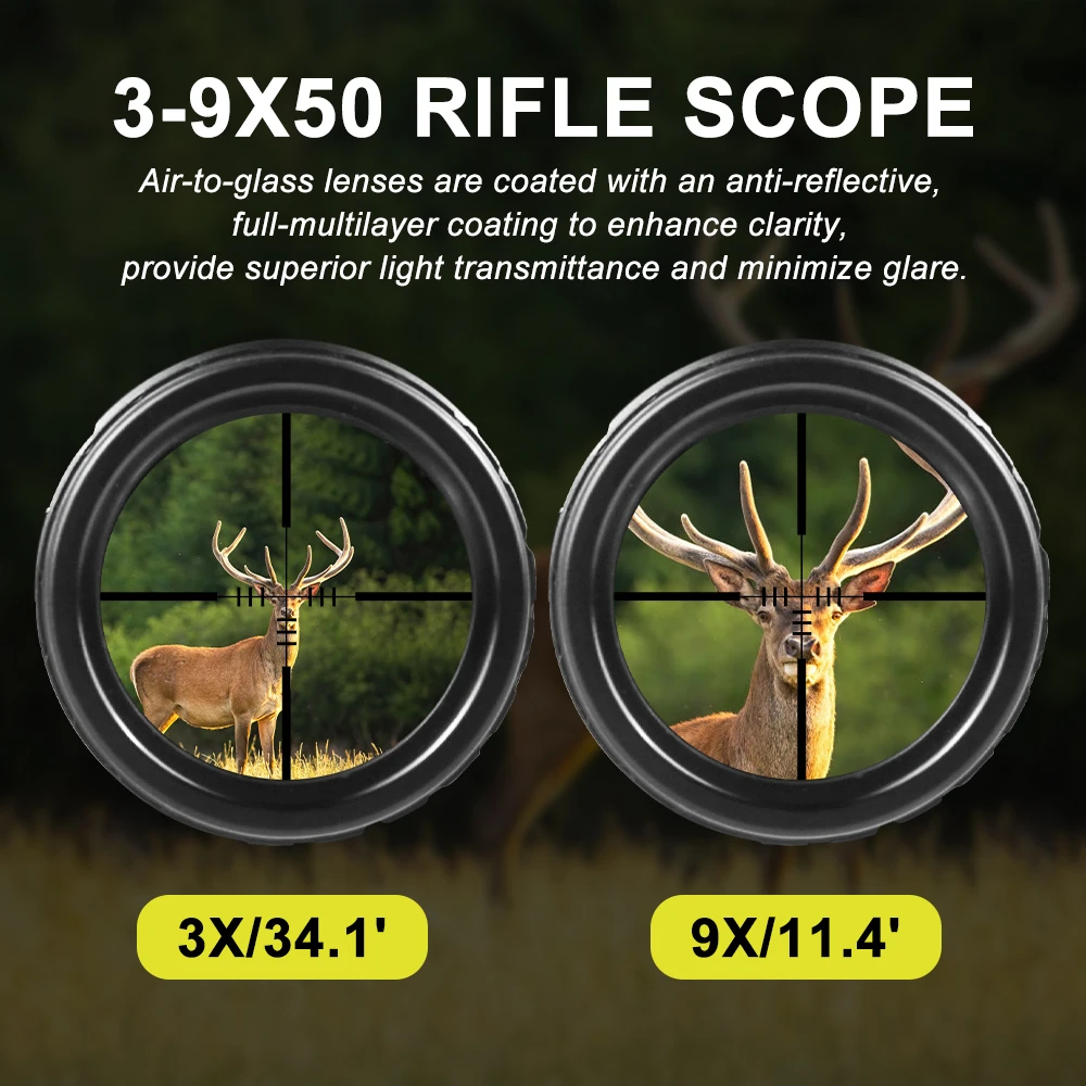 3-9x50 Rifle Scope Hunting Optics Riflescope 20/11mm Rail Telescopic Sights for Airsoft Air Guns Accessories Outdoor Shooting