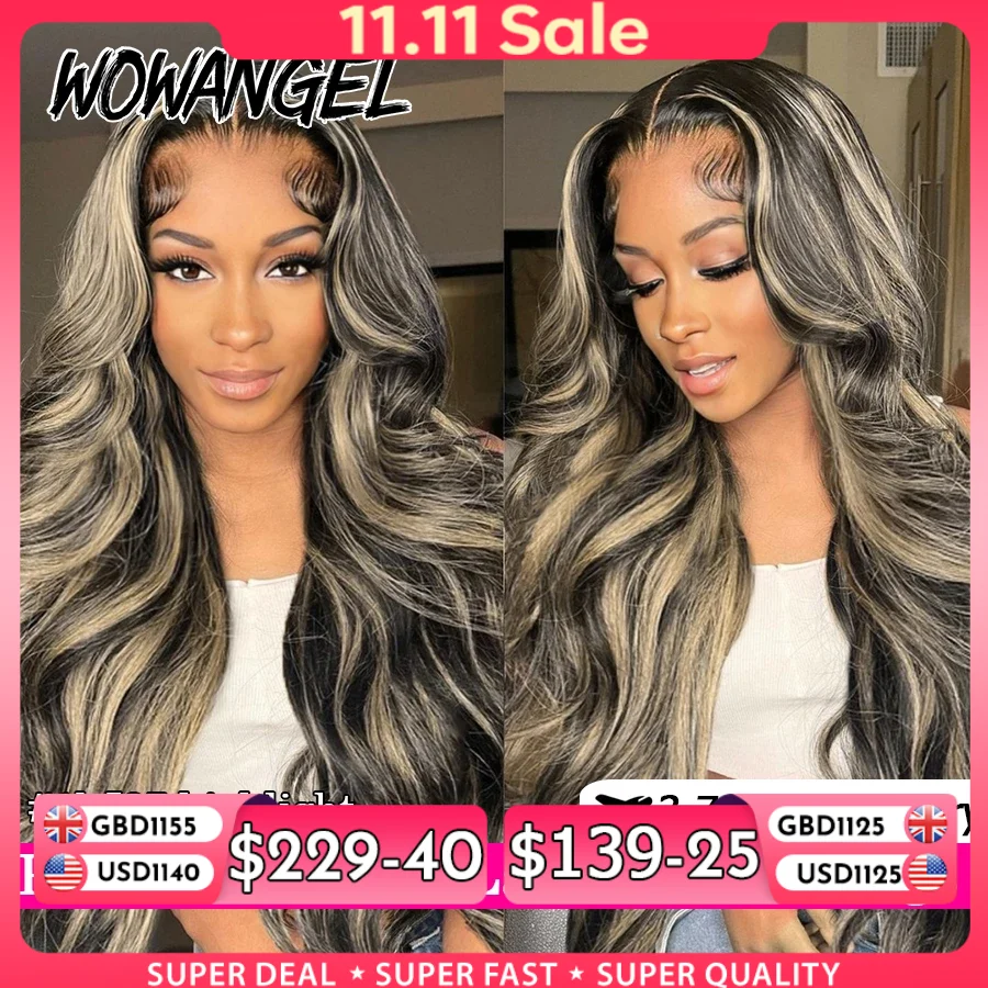Wow Angel 250% Pre Cut 5x5 HD Lace Closure Wigs Body Wave Highlight Honey Blonde Glueless Wigs Ready To Wear Human Hair Wigs