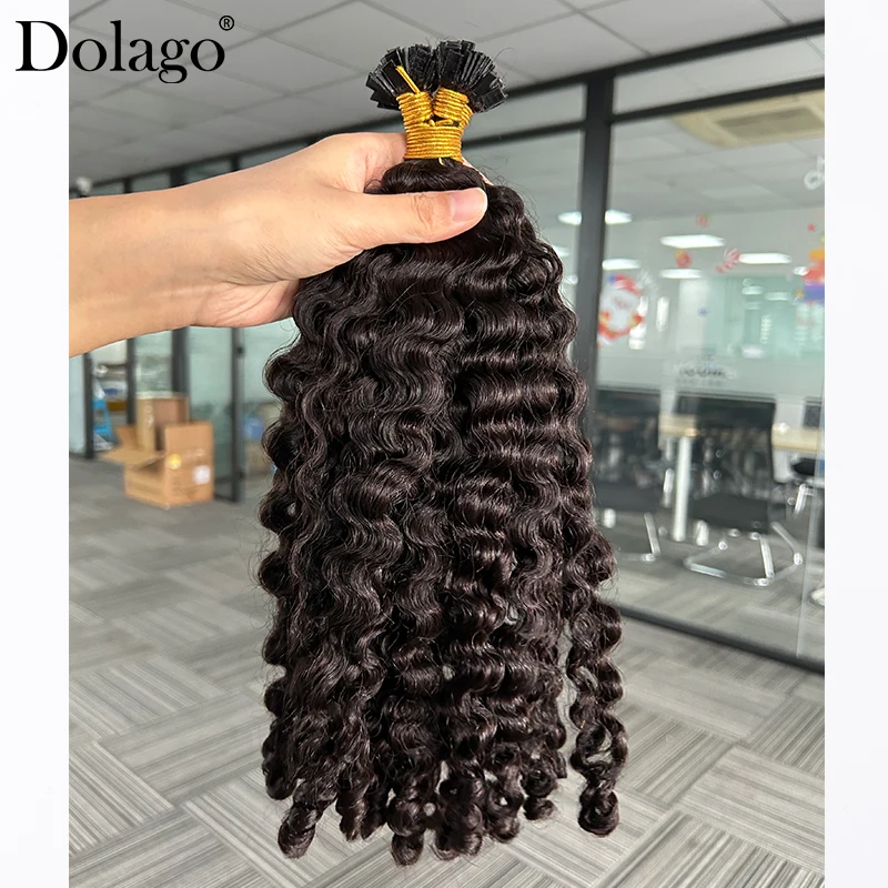 Extensiones de cabello humano con puntas K para mujer, cabello rizado birmano, mechones, negro natural, puntas planas, cabello vietnamita a granel 2